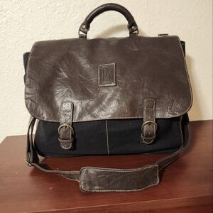IPS brand shoulder brief case, partly brown leather and partly black fabric